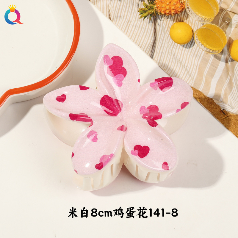 Qiyue クロスボーダー UV プリントフルーツクリップ韓国スタイルの高級エッグフラワー後頭部ヘアピン気質サメクリップ|undefined