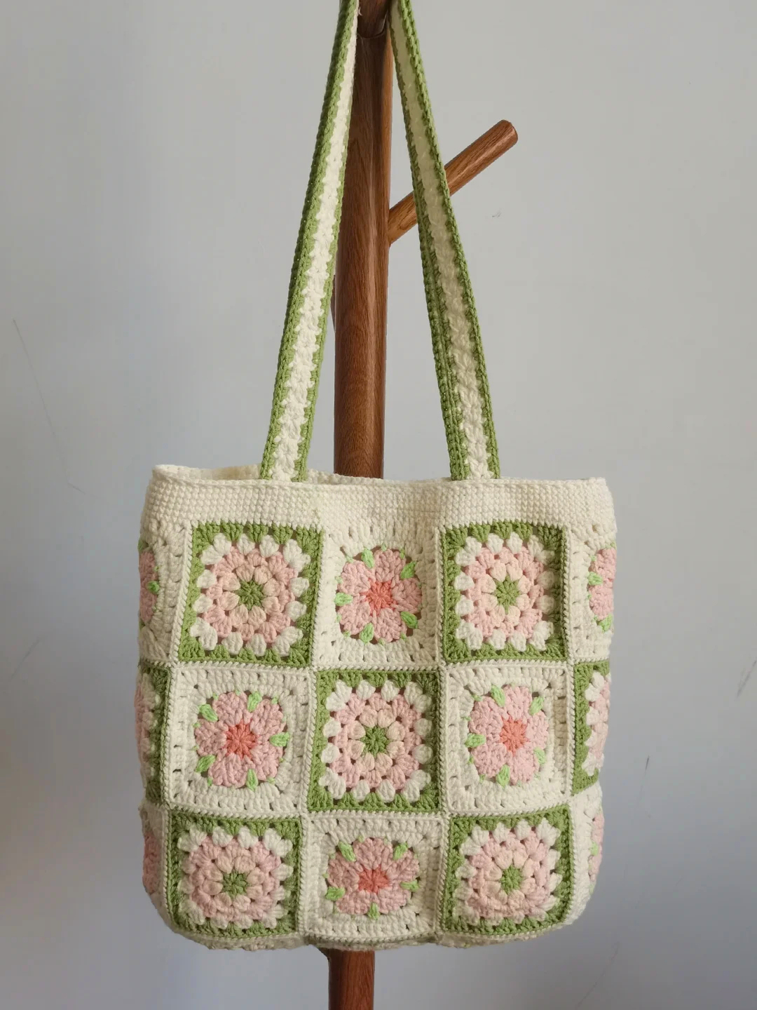 Granny Ge camellia lana tejida a mano bolsas grandes ganchillo diy material bolsa ganchillo regalo en polvo hecho a mano