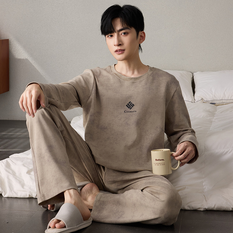 睡衣男士春秋款棉质长袖青少年休闲可外穿秋季家居服大码套装批发