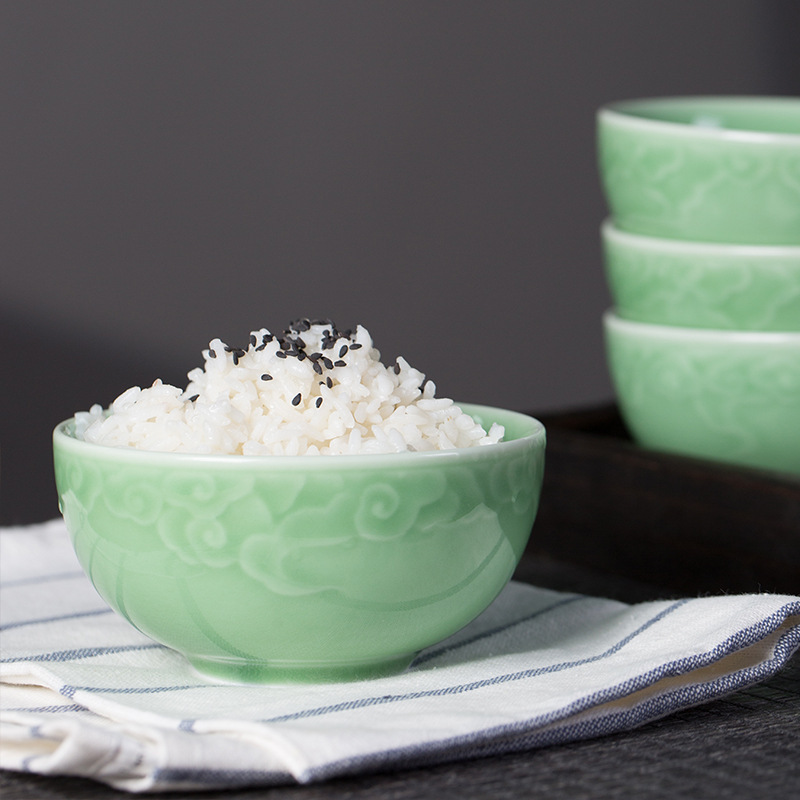 Air mountain Xinyu factory direct Longquan celadon Chinese household ceramic bowl rice bowl gift bowl printed logo
