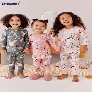 Littlebuddy Long-Sleeved Girls' Suit Two-Piece Autumn and Winter New European and American Kidsren's Home Clothes