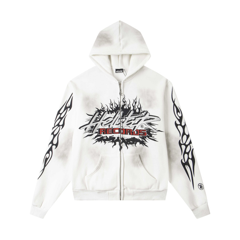 Hellstar ヨーロッパとアメリカのトレンディなブランド、ハイストリート、レトロ、ウォッシュド、ダメージ加工、プリント、ストリート、ルーズフィットのパーカー、男性用と女性用のスウェットシャツ|undefined