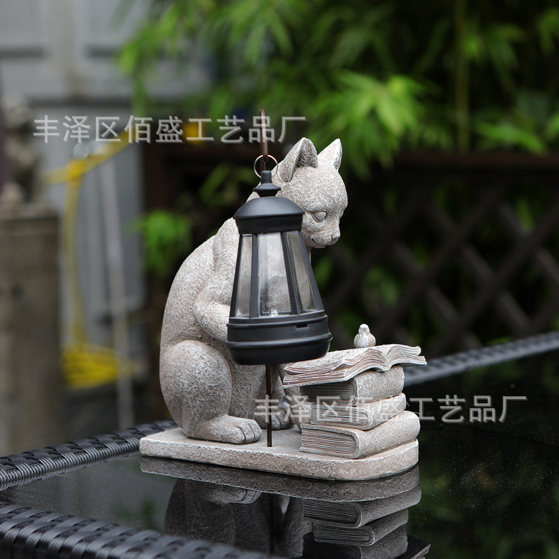 Decoración de jardín de patio transfronterizo creativa lámpara de imitación de piedra gatos césped decoración paisajística con lámpara artesanía de resina