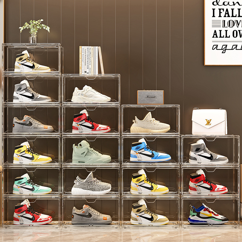 Cross-Border Shoe Storage Box, Sneaker Anti-Oxidation Shoe Cabinet, Home Door Shoe Rack, Magnetic Shoe Wall, Transparent Plastic Shoe Box