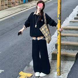 春秋季大码设计感韩系套装女遮肉显瘦时尚宽松卫衣休闲两件套胖MM