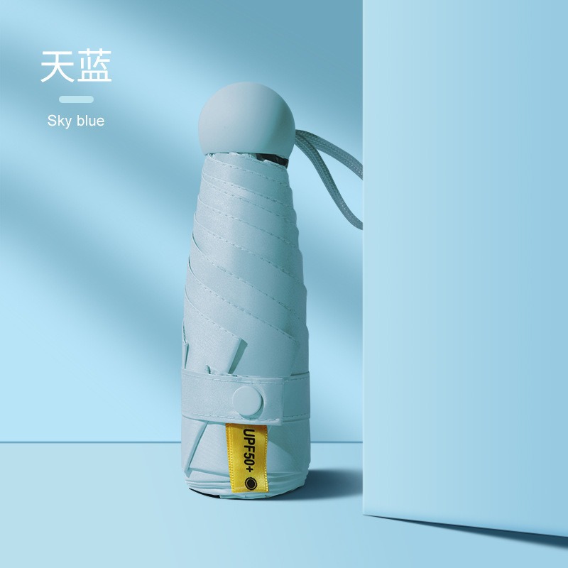 Cápsula paraguas protección solar Protección UV paraguas reforzado de ocho huesos paraguas cinco veces pequeña sombrilla portátil