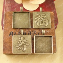 新款设计贺新年福禄寿喜25MM四方合金托 DIY手工材料 30个/包
