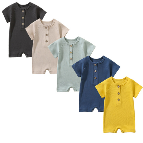 Baby clothes summer short-sleeved jumpsuit cotton thin newborn ins wind climbing clothes men and women baby clothes