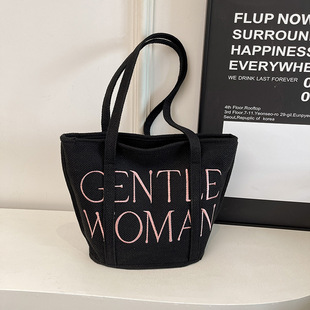 Large-Capacity Bag for Women 2025 New Embroidery Thread Versatile Cotton and Linen Bag Fashionable Letter Tote Bag Satchel Vegetable Basket Bag