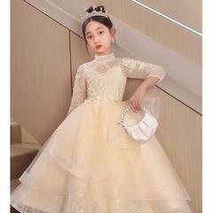 子供用ドレス 軽奢 ハイエンド 夏 長袖 女の子 誕生日 フラワーガール 司会 プリンセスドレス ピアノ演奏