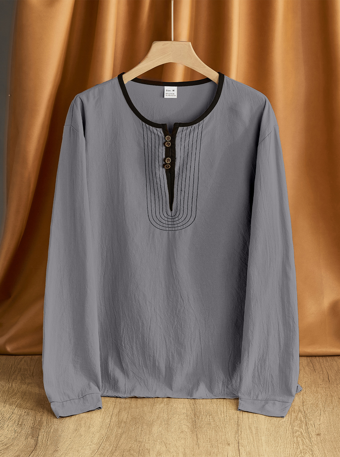 Transfronterizos estadounidenses pesados retro algodón y lino casuales de manga larga nuevo año temu nuevo estilo europeo y americano lino de moda camisa Henry