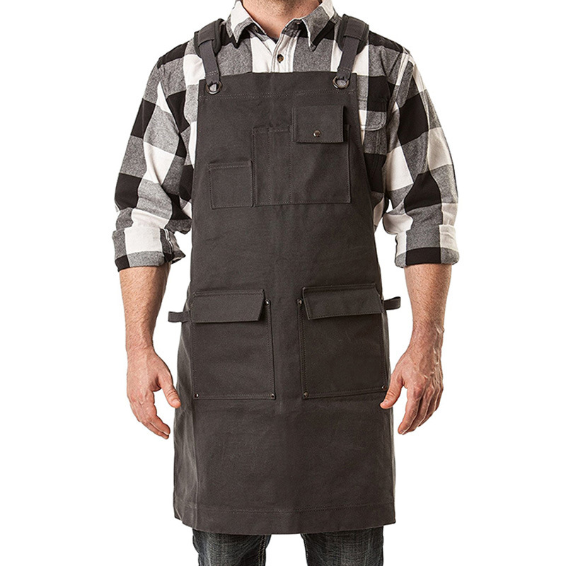 Amazon multi-Bolsillo de lona gruesa delantal ajustable correa de LA PU ropa de trabajo de carpintería de electricista delantal fábrica al por mayor