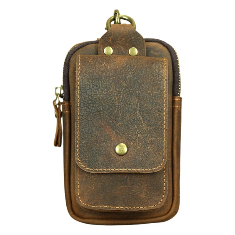 Ancient Chaoke Retro Crazy Horse Leather Waist Bag Top Layer Cowhide Wearing Belt Hanging Bag Genuine Leather Multifunctional 7-inch Mobile Phone Hanging Bag