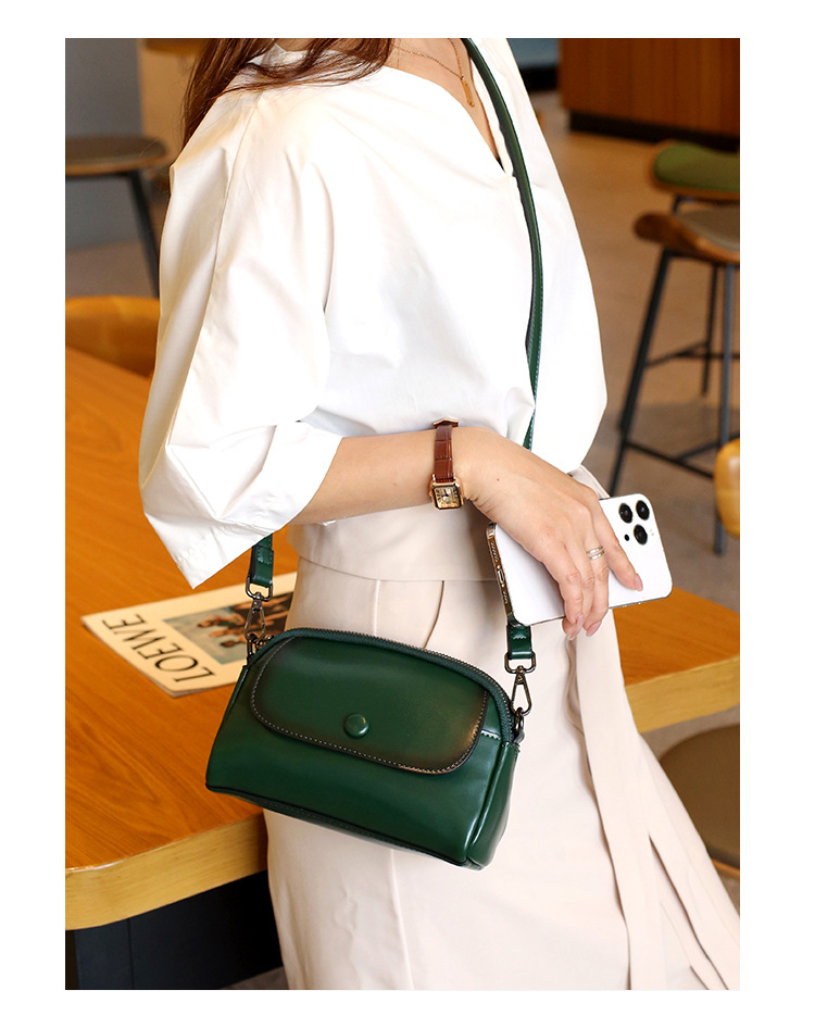 Single shoulder women's small double layer zipper, shell fashionable crossbody bags, cowhide mobile phone bag, trendy_voghion.com