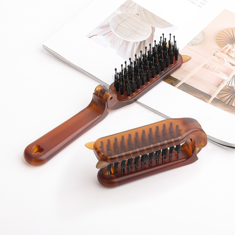 Nuevo ámbar plegable melina de cerdo peine portátil para viajar damas cabello rizado peine de estilo suelto