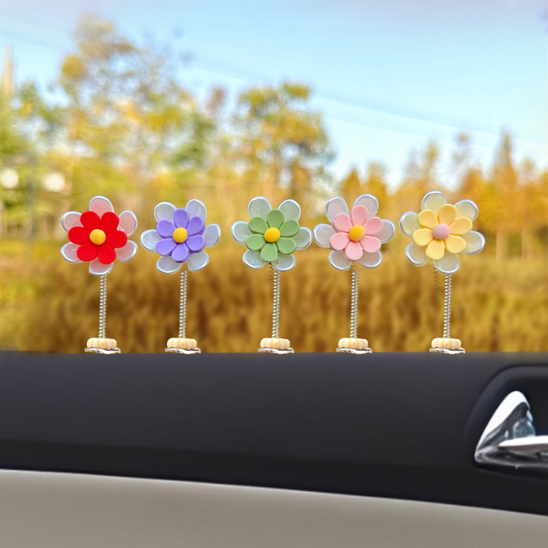 Celebridades de Internet lindas sacudiendo la cabeza margarita adornos de coche flores frescas adornos de espejo retrovisor de consola central de coche