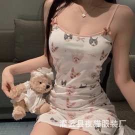 情趣内衣性感诱惑甜美风吊带印花纯欲睡衣可外穿带胸垫免脱代发