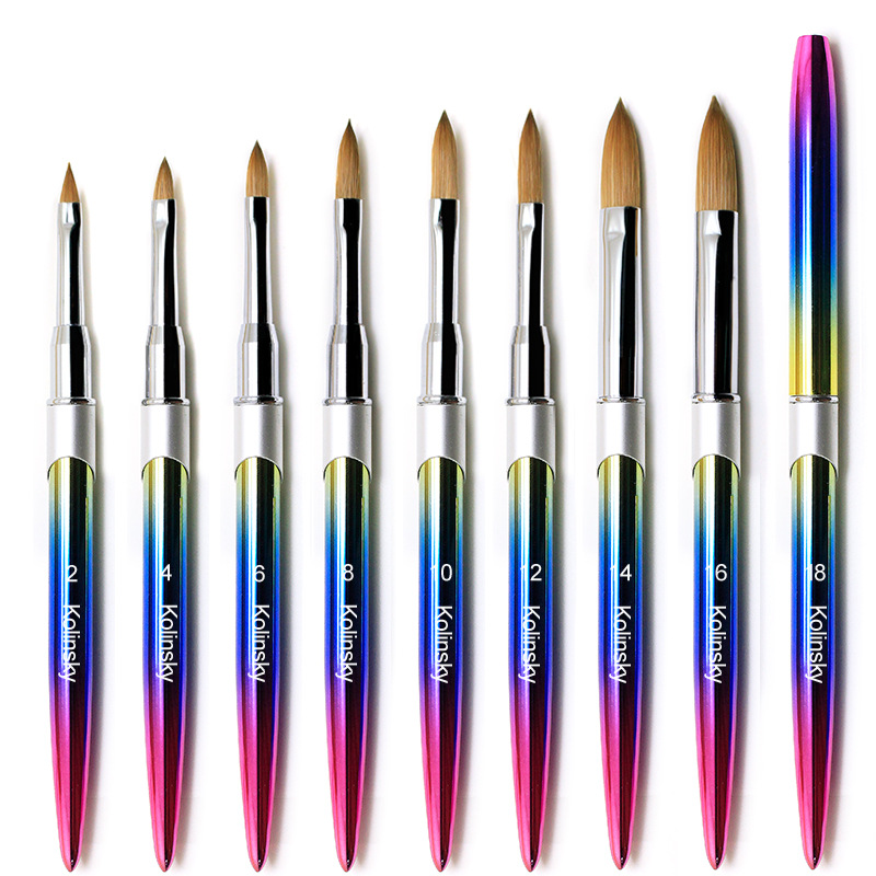 Gradiente de metal varilla boca plana pelo de visón cepillo de uñas de cristal polvo nail art Crystal pen ventas directas de la fábrica