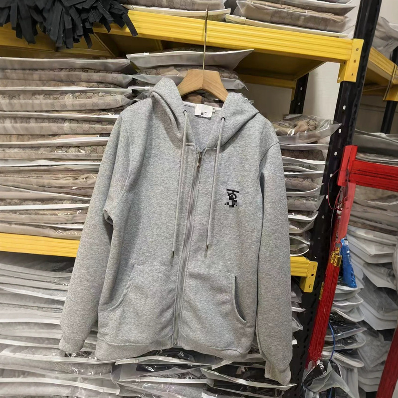 New Cross-Border B-Brand High-Quality Hooded Sweatshirt Jacket with Full Zip Embroidery, Casual Loose Fit, Men's Gray New Cross-Border B-Brand High-Quality Hooded Sweatshirt Jacket with Full Zip Embroidery, Casual Loose Fit, Men's Gray