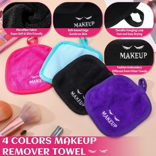Amazon Best Selling Microfiber Embroidered Flannel Terry Cloth Edge Makeup Remover Towel Multi-Color Hook Face Towel