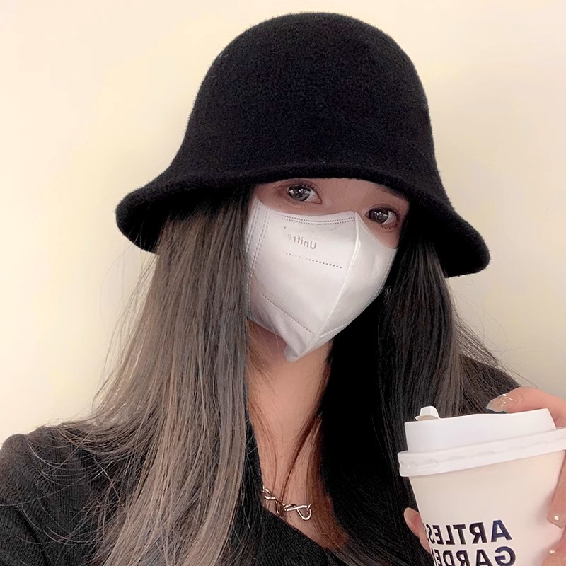 显脸小黑色渔夫帽子女秋冬季百搭素颜遮脸气质水桶帽保暖毛呢盆帽
