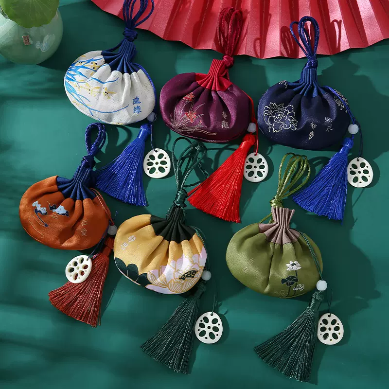 荷花香包香囊袋子福袋刺绣香囊空袋祈福平安艾草香包D制随身挂件