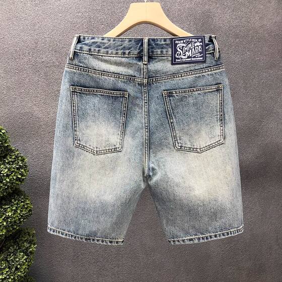 Heavy Embroidered Denim Shorts for Men, Thin Five-Point Shorts, 2025 Summer New High-End Loose Mid-Length Pants for Men