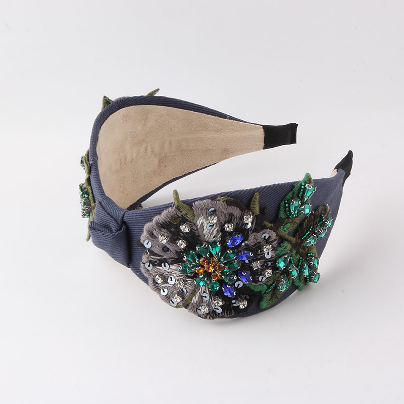 Flower Pattern Baroque Style Flower Cloth Inlay Rhinestone Hair Band