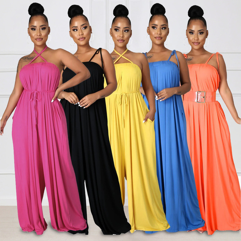 9465 Cross-border Europe and America Amazon Solid Color Summer Sleeveless Waist Wrap Chest Loose Wide Leg Women's Pants