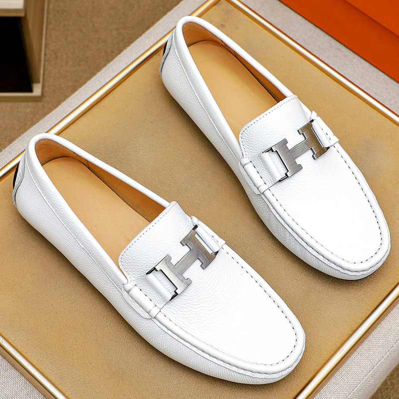 Men's Genuine Leather Loafers with Metal Buckle, Summer Casual Slip-On Shoes, Pebbled Leather Single Shoes