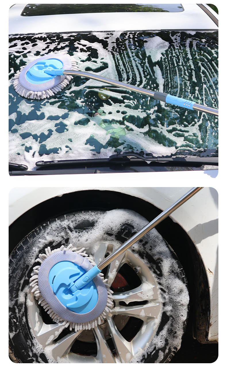 Customized Curved Pole Car Wash Mop, Special for Car Paint, Soft-Bristled Telescopic Car Brush, Car Cleaning Dust Removal Car Wash Artifact