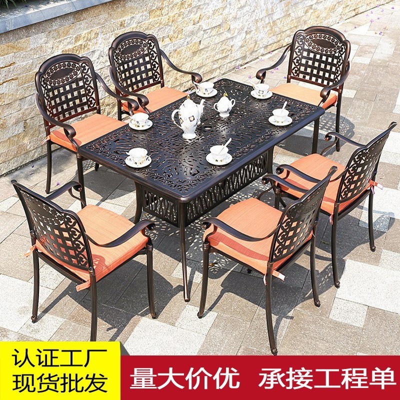 Mesas y sillas de aluminio fundido al aire libre Villa doméstica Patio Jardín Decoración Ocio Café al aire libre Mesas y sillas impermeables