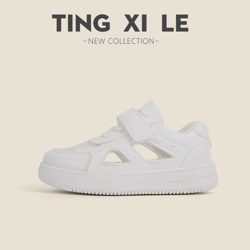 Детские белые туфли, лето 2024, спортивная обувь для мальчиков, дышащая сетчатая обувь, повседневные кроссовки для девочек с вырезами, детская обувь на мягкой подошве