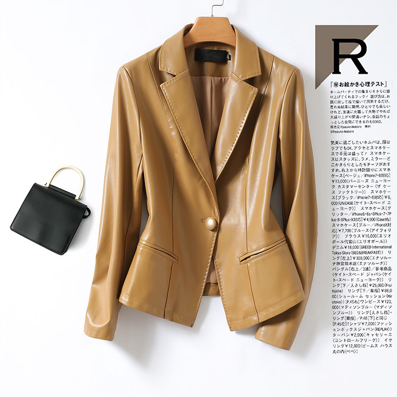 Sheepskin Women's Suit Coat Short Slim-fit Elegant Professional Haining 2024 Autumn and Winter Women's Suit Collar Real Leather Coat