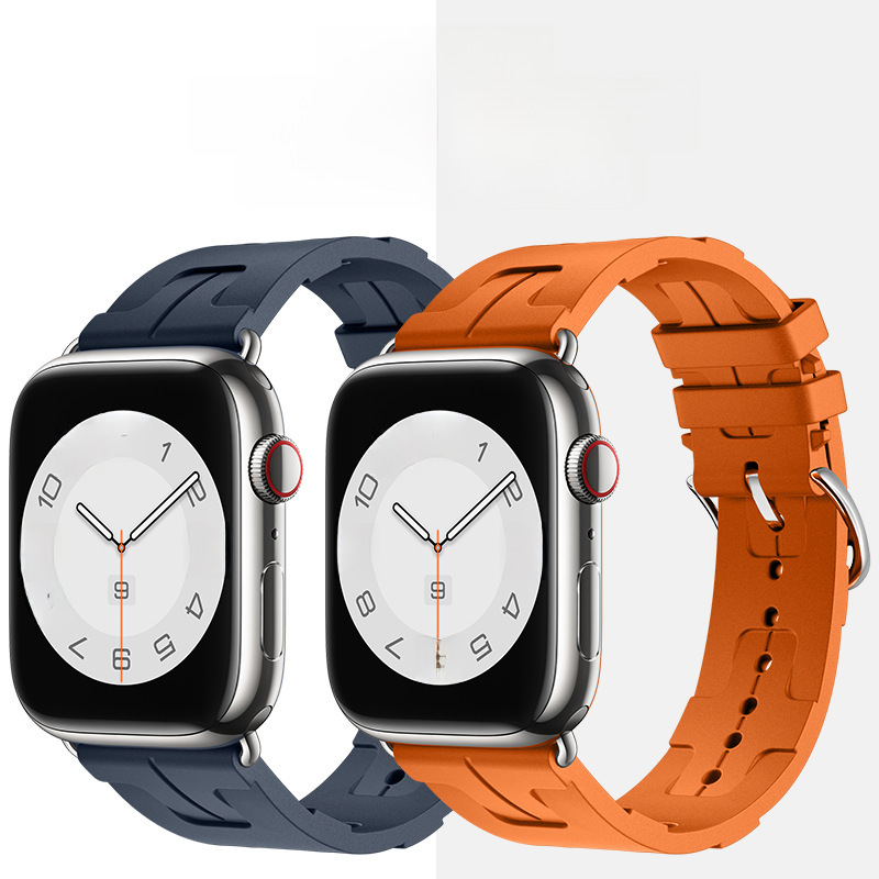 適用蘋果iwatch9手錶錶帶愛馬仕氟橡膠同款錶帶U管連接器ultra2