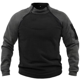 Cross-Border Stand-Up Collar Men's Sweatshirt for Spring, Autumn, and Winter, Loose Fit with Color-Blocked Sleeves, Outdoor Warm Tactical Fleece Top