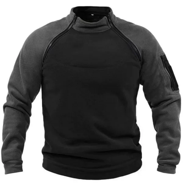Cross-Border Stand-Up Collar Men's Sweatshirt for Spring, Autumn, and Winter, Loose Fit with Color-Blocked Sleeves, Outdoor Warm Tactical Fleece Top