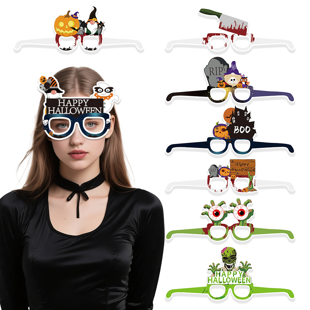 Nueva decoración de Halloween gafas de papel cuchillo de sangre de calabaza accesorios de fotografía fantasma fiesta vestido extraño marco de gafas