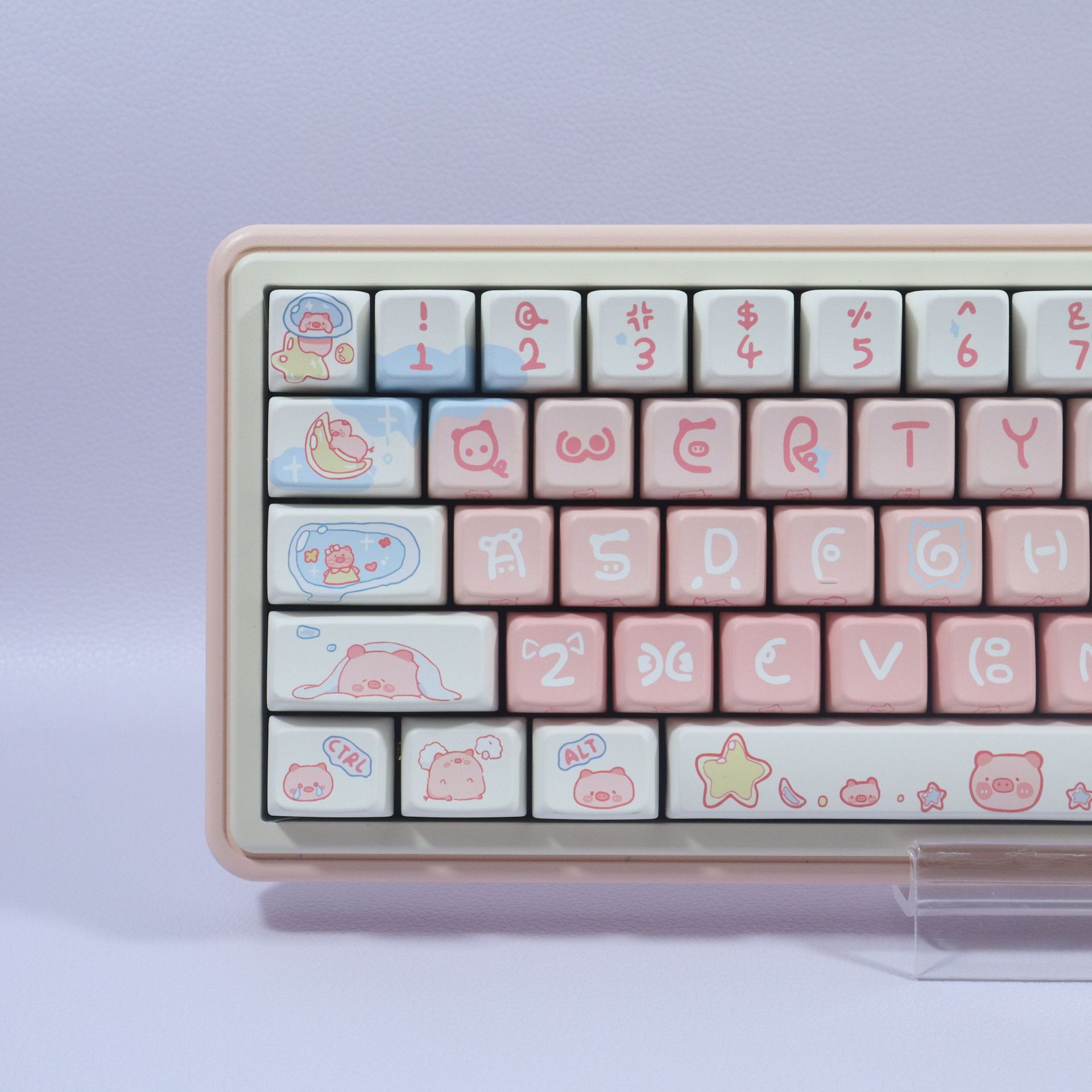 Tema Pink Piggy Completo di cinque lati per sublimazione termica, tastiera meccanica PBT personalizzata disegnata a mano_voghion.com