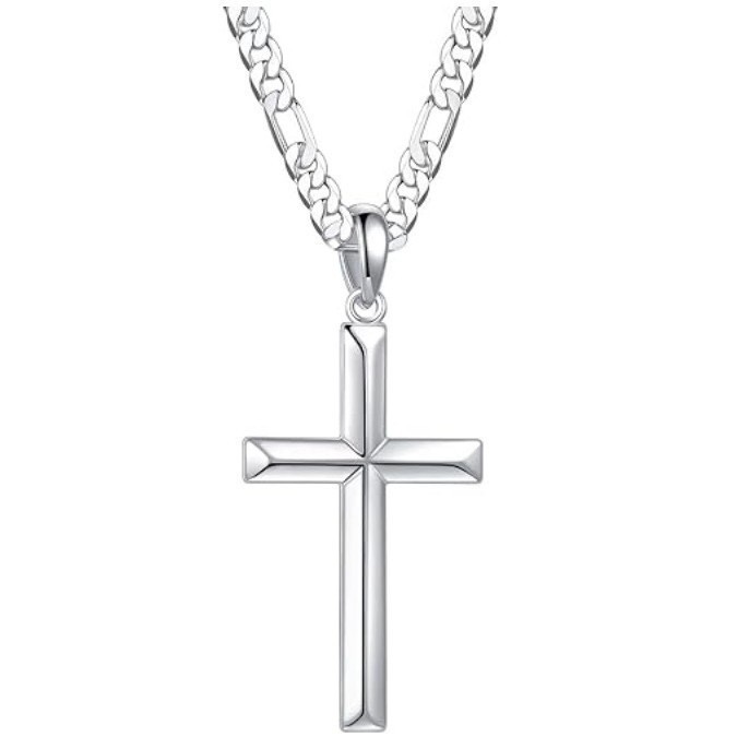 Collana con ciondolo a croce e catena cubana in acciaio_voghion.com