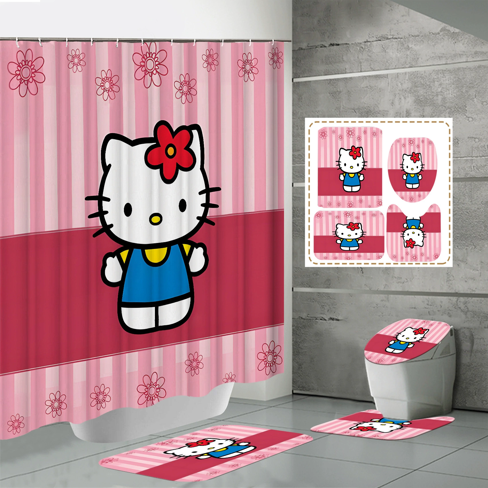 (跨境贸易), Hello Kitty, водонепроницаемая штора, сервис 3D печати, полиэстер