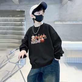 天才鲸 男童加绒打底衫儿童圆领长袖t恤中大童秋冬款宽松保暖卫衣