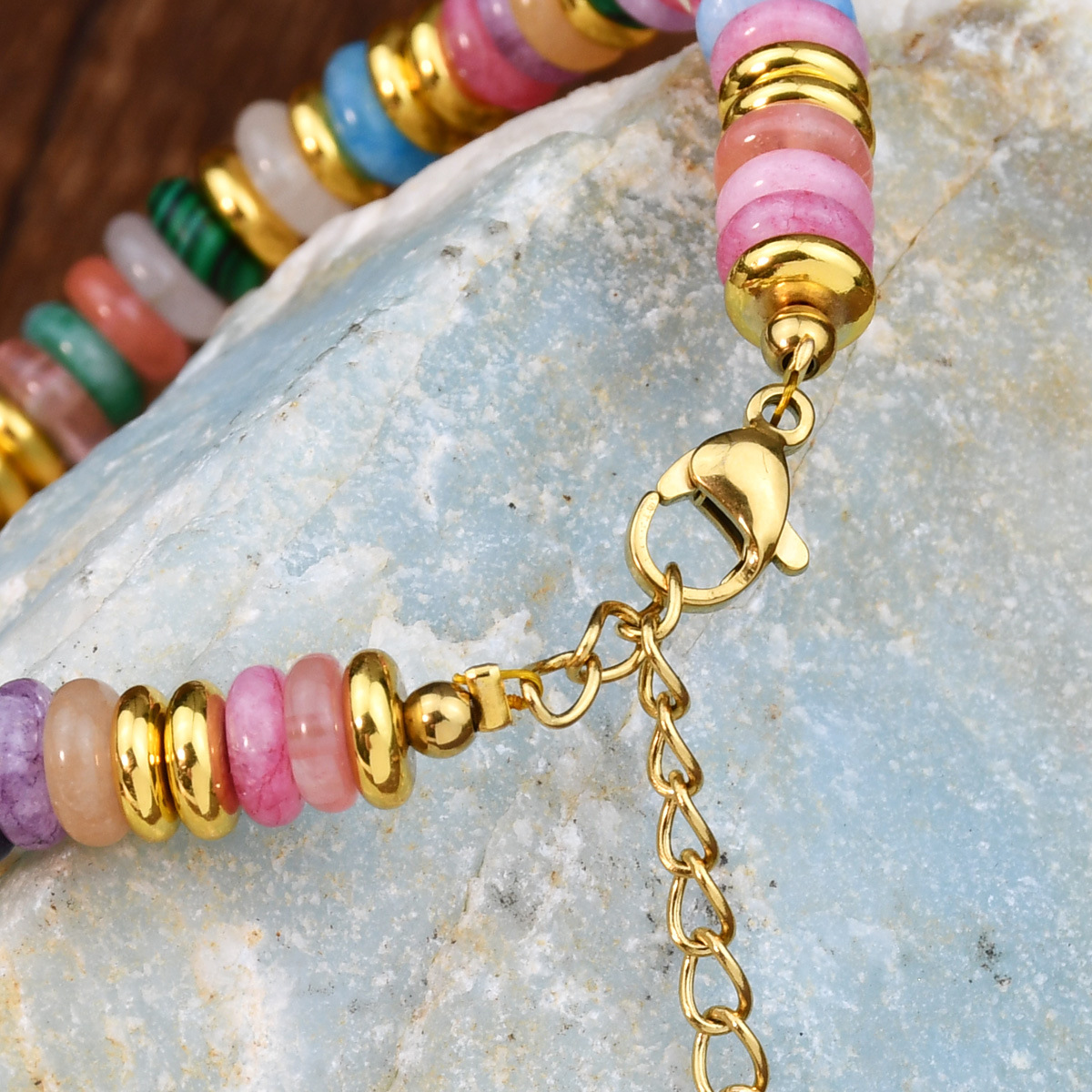 Semi-precious stone Material Geometric Pattern Simple Style Classic Style Geometric 316L Stainless Steel Semi-precious Stone Beaded Bracelets Wholesale