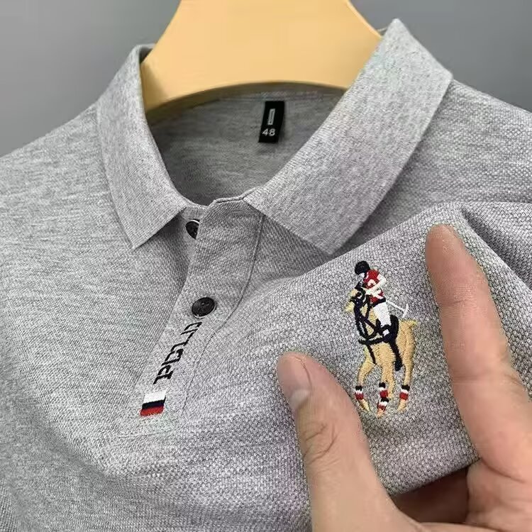 夏季男士上港五刺绣短袖T恤中青年大码休闲翻领POLO衫男装