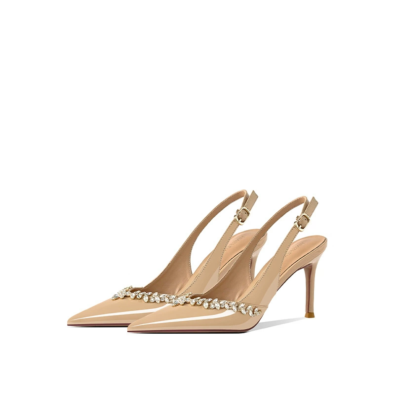 Обнаженные сандалии Баотоу Женская весна и осень 2025 новая стразы лакированная кожа темперамента прекрасна на каблуках