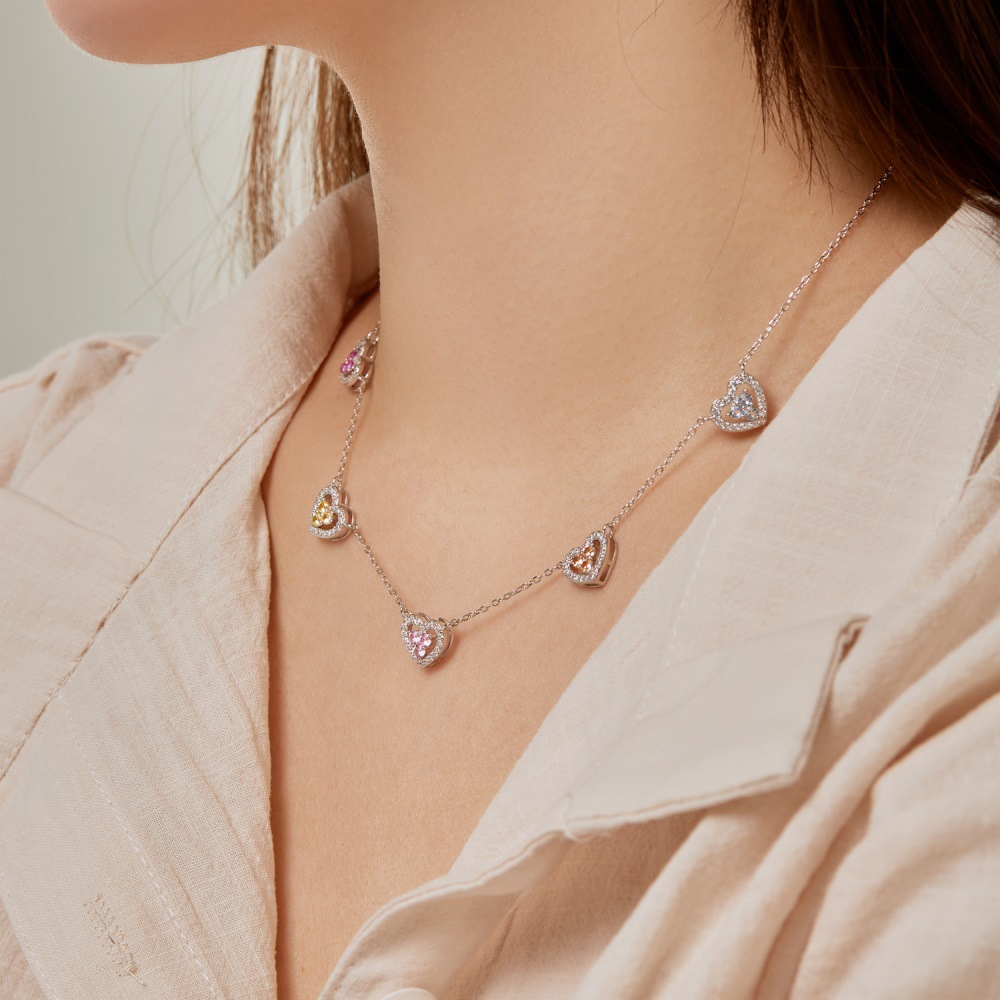 9g Weight Zircon Inlay Material Necklace Classification 1 Piece Quantity Daily, Street Occasion 925 Sterling Silver Material Heart Shape Pattern Women's Gender Inlay Design Sweet, Shiny Style 925 Sterling Silver Zircon Inlay Heart Shape Necklace 8