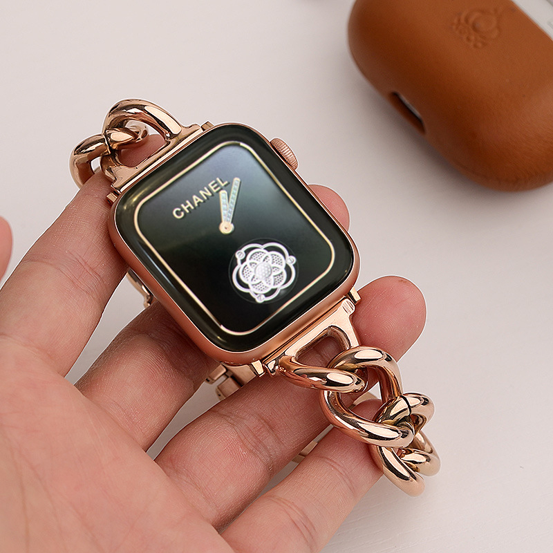 For Apple 7 Watch with Stainless Steel Chanel Style Applewatch123456se Metal Cowboy Chain Tide