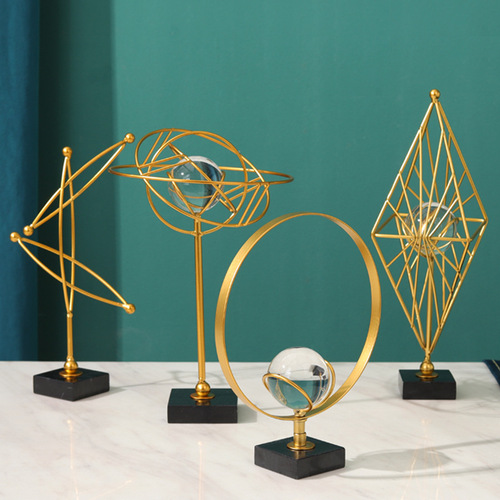 Nordic light luxury abstract geometric crystal ball ornaments creative living room office desktop decoration metal ornaments
