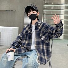 男童秋装衬衣外套2025新款中大童加绒款男孩秋季韩范儿童格子衬衫