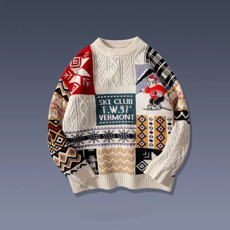Herrenbekleidung Weihnachtspullover-Outfits Bären-Jacquard-Innen- und Oberbekleidung trendige Markenpullover_voghion.com
